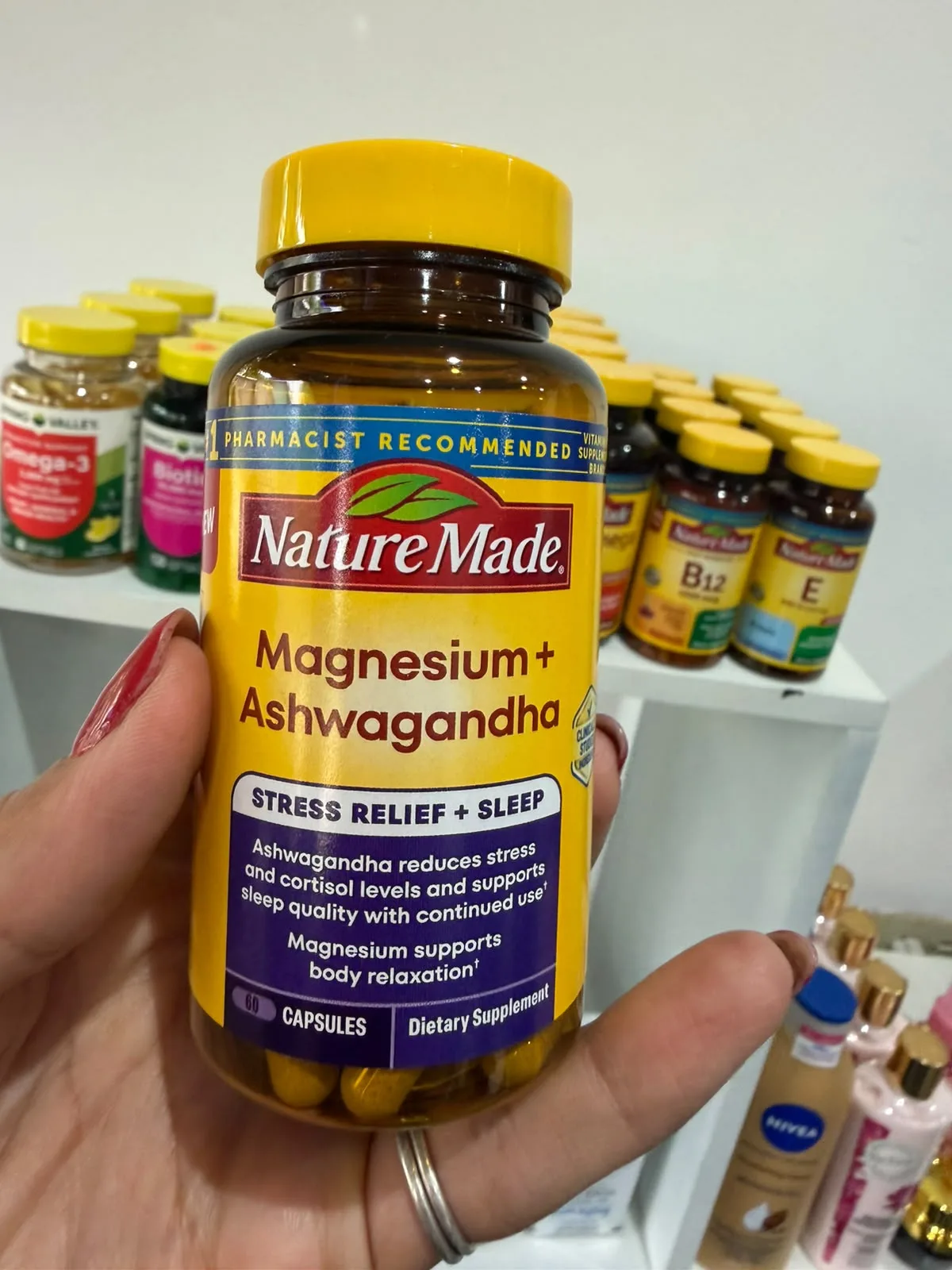 Nature Made Magnesium más Ashwagandha de 60 cápsulas