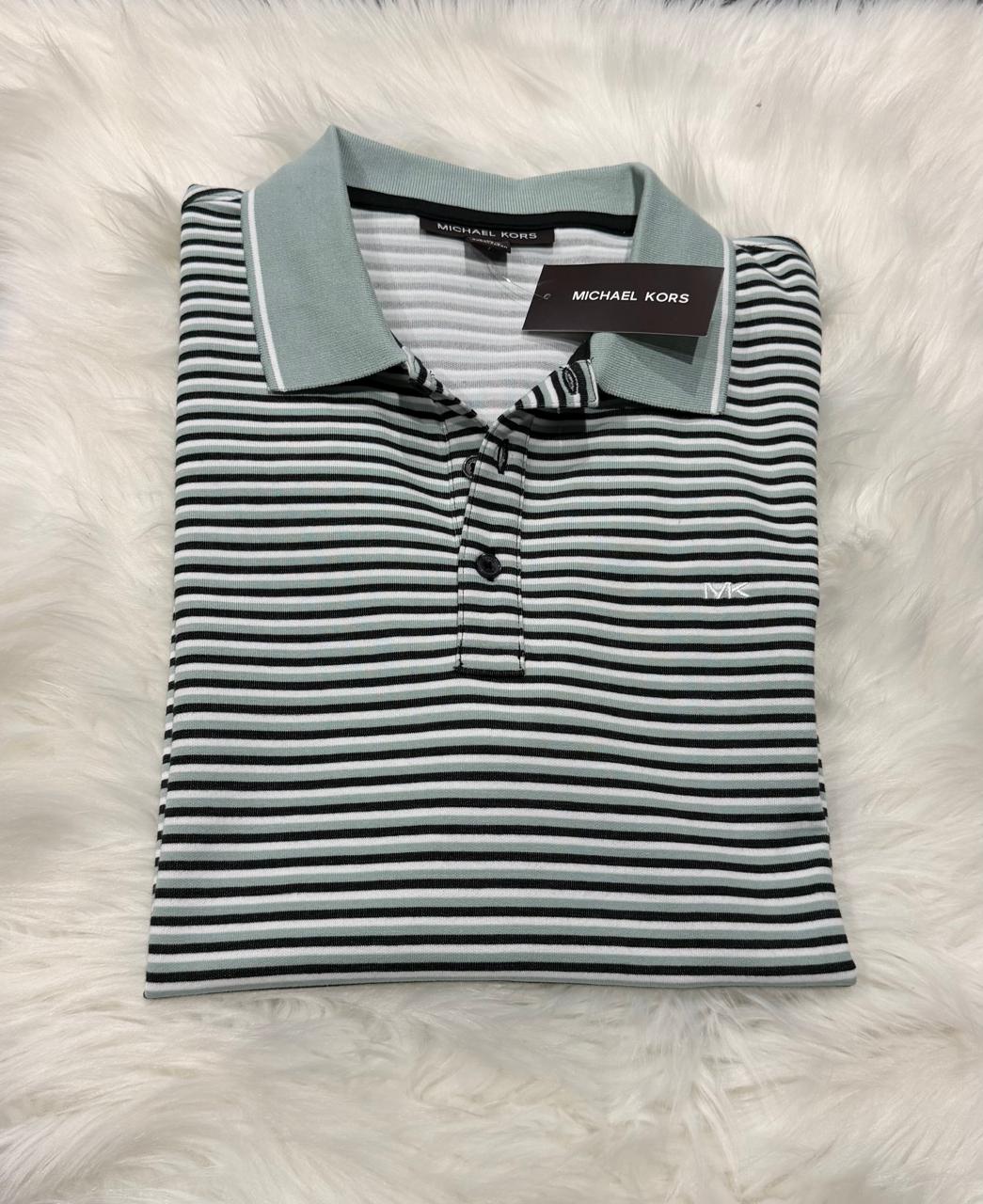 Polo Michael Kors verde claro a rayas para caballero