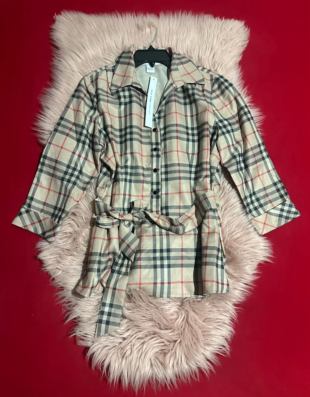 Sobrecamisa larga de cuadros para mujer
